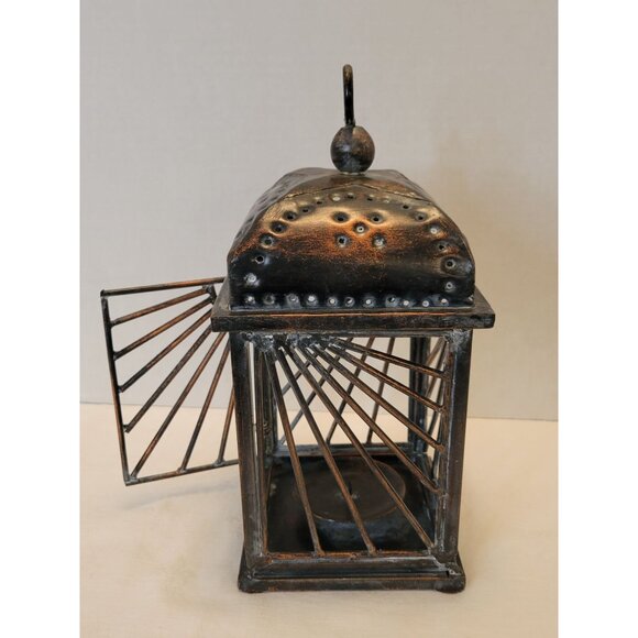 Rustic Metal Lantern Candle Holder Distressed Copper Finish 11" Tall - Picture 3 of 9